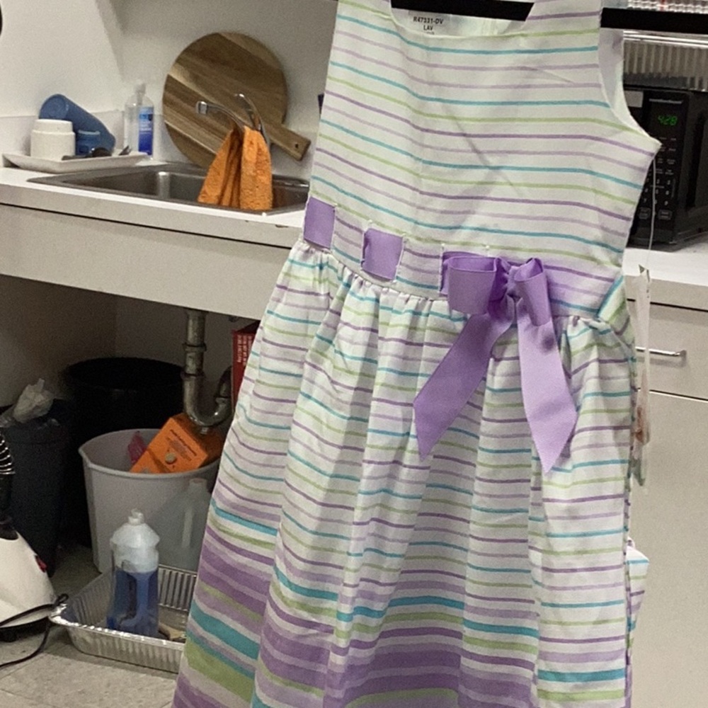 Striped Kids Dress with Purple Accents
